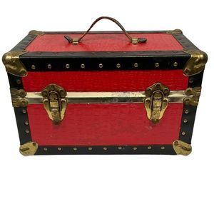 Vintage Red Black & Gold Buxton Train Case